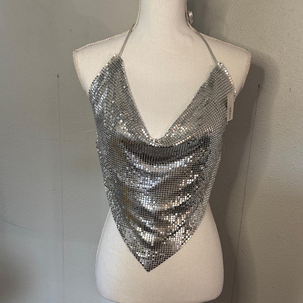 Hustler Hollywood Metallic Silver Strapless Top